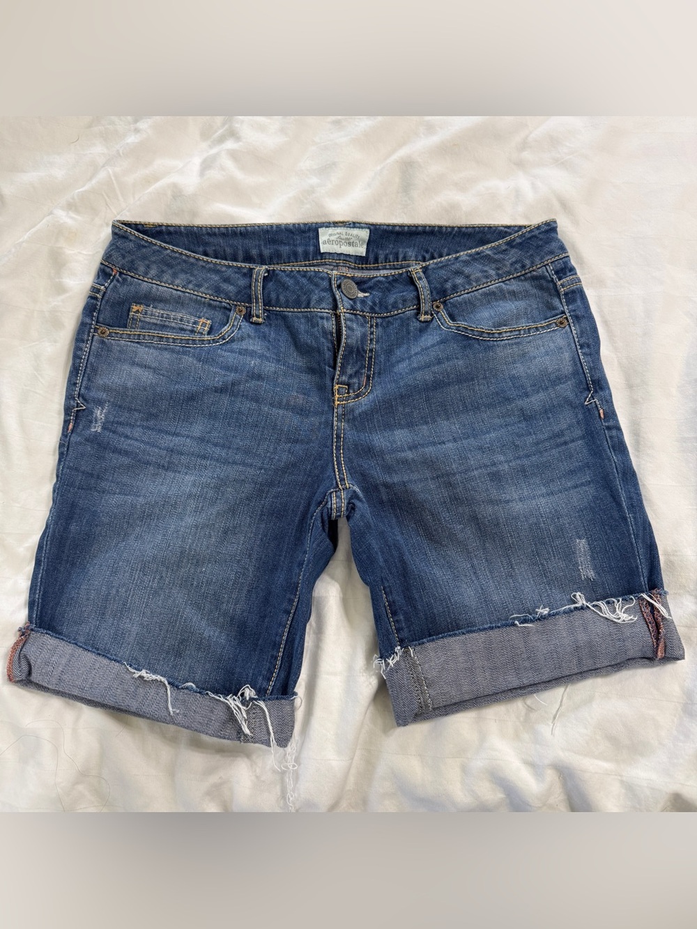 Aeropostale Distressed Dark Blue Denim Bermuda Shorts